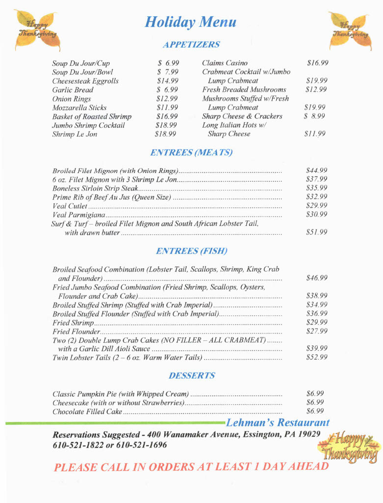 Lehmans Holiday menu 2024 Page 1